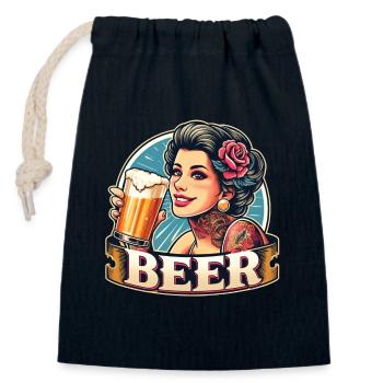 Retro Beer Beauty - Amateurs de bière élégants - Sac cadeau en coton avec cordon (14 x 20 cm) - bleu marine - Devant