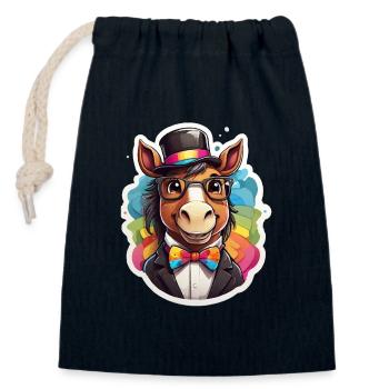 Rainbow Donkey Gentleman - Closable cotton gift bag (14x20cm) - navy - Front