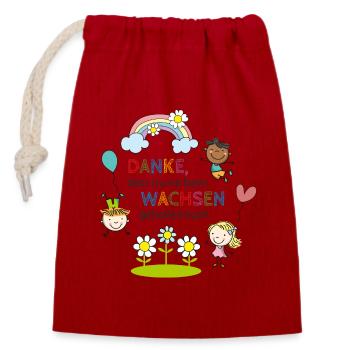Message de remerciement de la crèche | Enfants - Arc-en-ciel - Fleurs - Sac cadeau en coton avec cordon (14 x 20 cm) - rouge - Devant