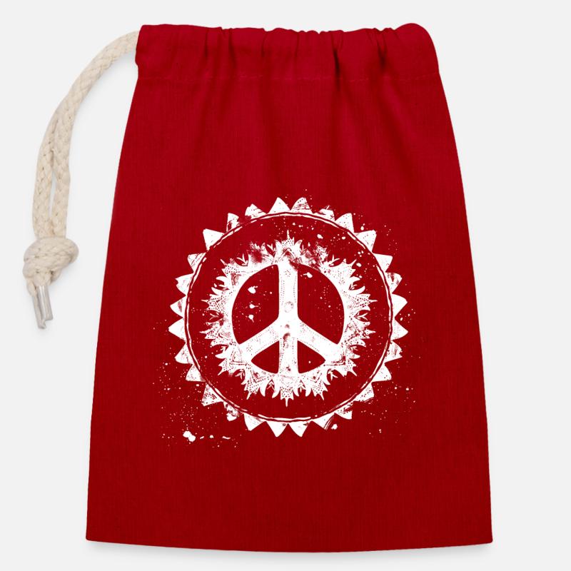 Urban Retro Peace Zeichen - Verschließbarer Geschenkbeutel aus Baumwolle (14x20cm) - Rot