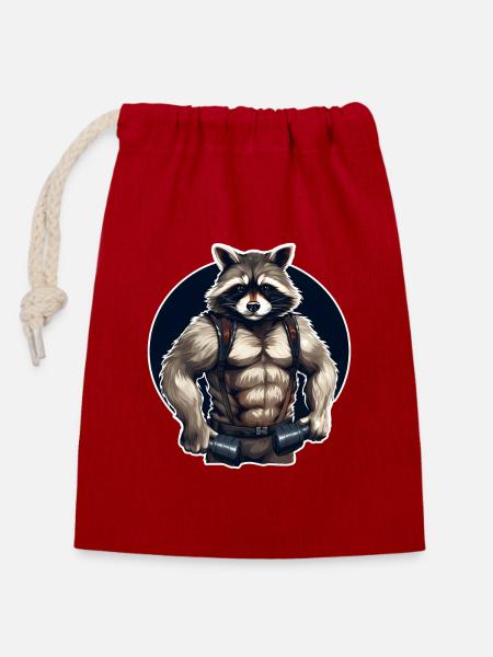 GYM Waschbär Training - Verschließbarer Geschenkbeutel aus Baumwolle (14x20cm) - Rot