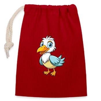 Albatross Cute Cartoon Character Kawaii Clipart - Closable cotton gift bag (14x20cm) - red - Front