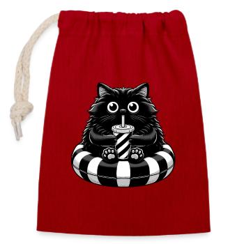 Süße fette schwarze Katze mit Soda: Lazy Summer Vibes - Verschließbarer Geschenkbeutel aus Baumwolle (14x20cm) - Rot - Vorne