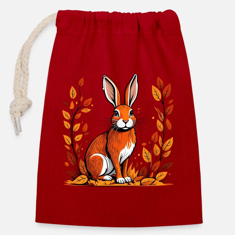 Herbst-Kaninchen - Verschließbarer Geschenkbeutel aus Baumwolle (14x20cm) - Rot