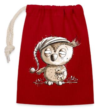 Little Night Owl Owl - Closable cotton gift bag (14x20cm) - red - Front