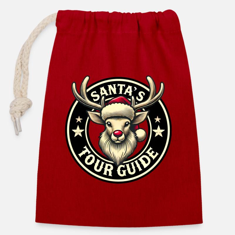 Santa's Tour Guide - Closable cotton gift bag (14x20cm) - red