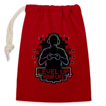 Level Up Your Life – Gamer-Silhouette - Verschließbarer Geschenkbeutel aus Baumwolle (14x20cm) - Rot - Vorne