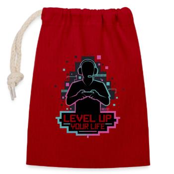 Level Up Your Life – Gamer-Silhouette - Verschließbarer Geschenkbeutel aus Baumwolle (14x20cm) - Rot - Vorne