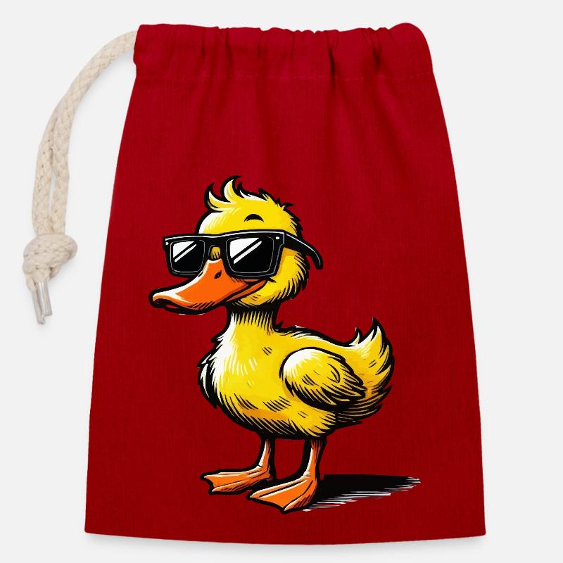 ente comic - Verschließbarer Geschenkbeutel aus Baumwolle (14x20cm) - Rot