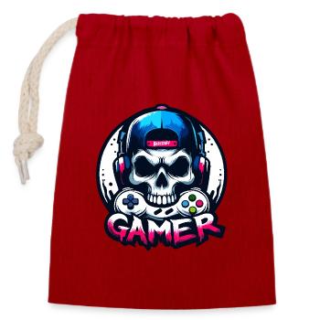 Gamer Skull Graffiti Gamepad Console - raffstaff ® - Closable cotton gift bag (14x20cm) - red - Front