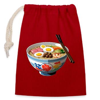 Illustration de bol de ramen avec des crevettes aux œufs - Sac cadeau en coton avec cordon (14 x 20 cm) - rouge - Devant