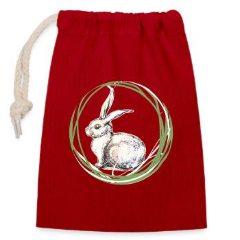 Bunny motif - Closable cotton gift bag (14x20cm) - red - Front