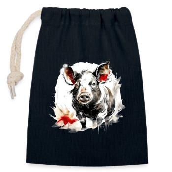 Chinese Zodiac Pig - Closable cotton gift bag (14x20cm) - navy - Front