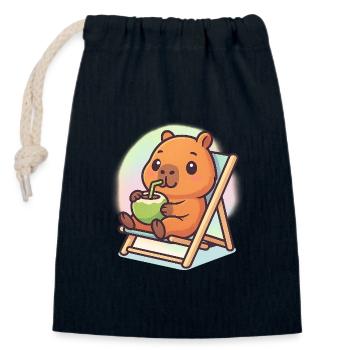 Relaxed kawaii capybara - Closable cotton gift bag (14x20cm) - navy - Front