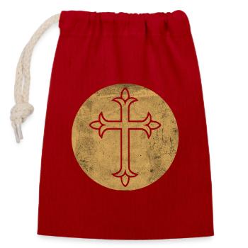 West Syriac Cross in Golden Circle - Closable cotton gift bag (14x20cm) - red - Front