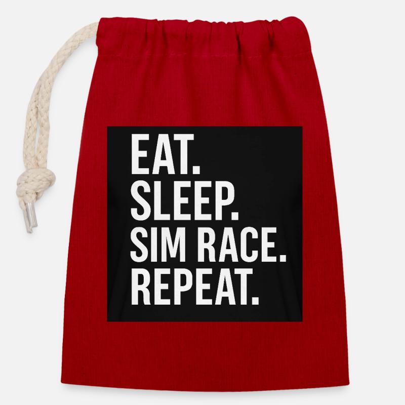 EAT.SLEEP.SIM RACE.REPEAT - Verschließbarer Geschenkbeutel aus Baumwolle (14x20cm) - Rot
