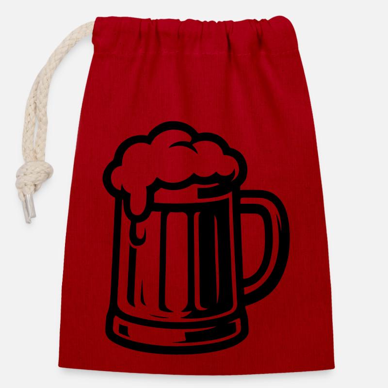 Chope à bière - Sac cadeau en coton avec cordon (14 x 20 cm) - rouge