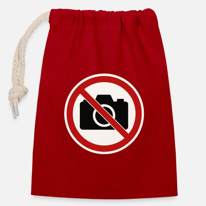 Photos forbidden! - Closable cotton gift bag (14x20cm) - red