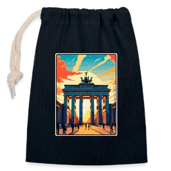 Affiche de voyage de la Porte de Brandebourg à Berlin, en Allemagne - Sac cadeau en coton avec cordon (14 x 20 cm) - bleu marine - Devant