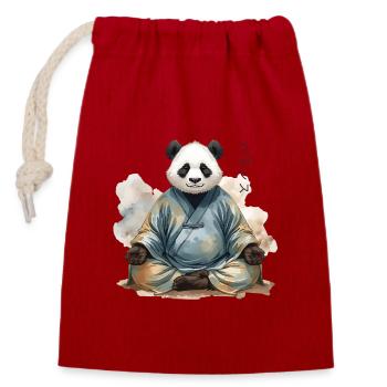 Panda aquarelle – Art zen à la japonaise - Sac cadeau en coton avec cordon (14 x 20 cm) - rouge - Devant