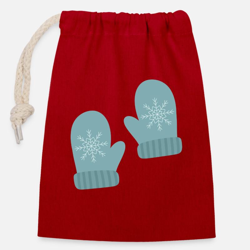 Mitaines d’hiver Snowflake Design - Sac cadeau en coton avec cordon (14 x 20 cm) - rouge
