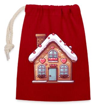 Coeur Cottage Maison en pain d’épices - Sac cadeau en coton avec cordon (14 x 20 cm) - rouge - Devant