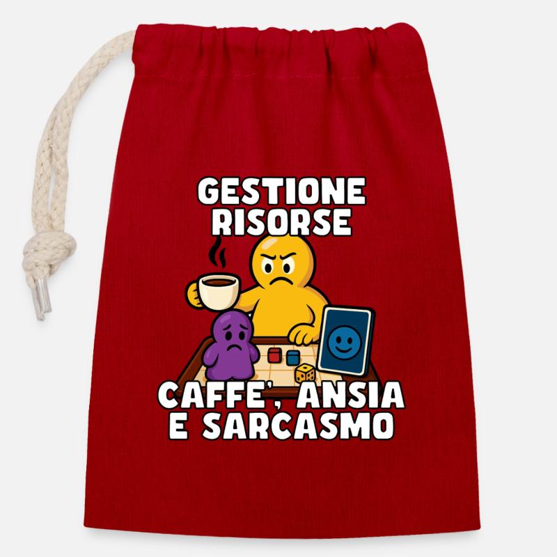 Gestion des ressources : café et anxiété - Sac cadeau en coton avec cordon (14 x 20 cm) - rouge