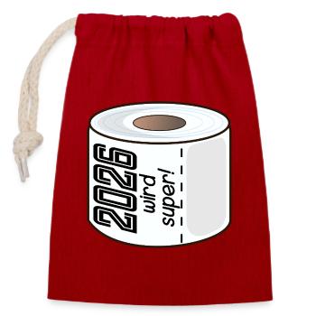 PAPIER TOILETTE PAPIER TOILETTE 2026 DICTONS - Sac cadeau en coton avec cordon (14 x 20 cm) - rouge - Devant