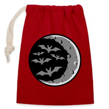 Beaucoup de chauves-souris silhouette fraîche croissant de lune nuit - Sac cadeau en coton avec cordon (14 x 20 cm) - rouge - Devant