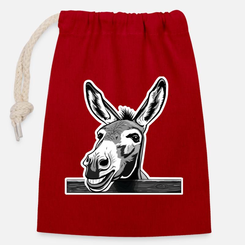Cheeky donkey – laughter allowed! - Closable cotton gift bag (14x20cm) - red