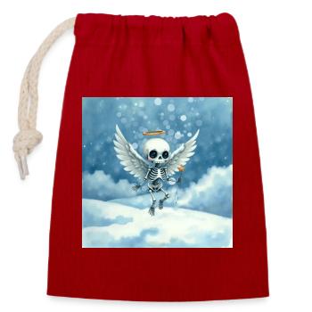 Skelettengel mit Heiligenschein in Wolken - Verschließbarer Geschenkbeutel aus Baumwolle (14x20cm) - Rot - Vorne