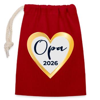 BABY NACHRICHT OPA 2026 HERZ - Verschließbarer Geschenkbeutel aus Baumwolle (14x20cm) - Rot - Vorne