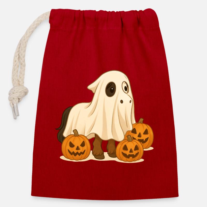 Halloween Pony - Closable cotton gift bag (14x20cm) - red