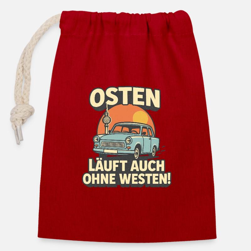 Osten läuft auch ohne Westen - Verschließbarer Geschenkbeutel aus Baumwolle (14x20cm) - Rot