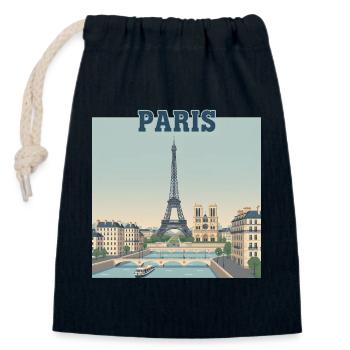 Paris Skyline Eiffel Print - Closable cotton gift bag (14x20cm) - navy - Front