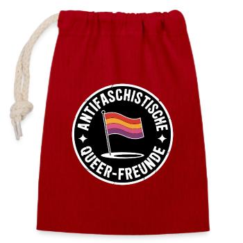 Antifaschistische Queer Freunde - Gegen Rechts - Verschließbarer Geschenkbeutel aus Baumwolle (14x20cm) - Rot - Vorne