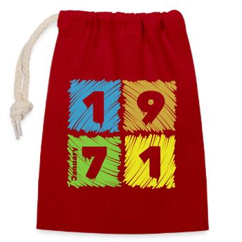 55. Geburtstag Farbige Patches since 01/1971 - Closable cotton gift bag (14x20cm) - red - Front