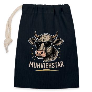 Muhviehstar – Jeu de mots drôle avec une vache - Sac cadeau en coton avec cordon (14 x 20 cm) - bleu marine - Devant