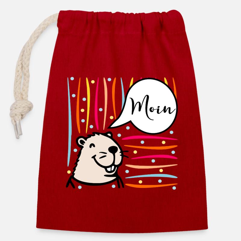 Northern Germany Moin Capybara - Closable cotton gift bag (14x20cm) - red