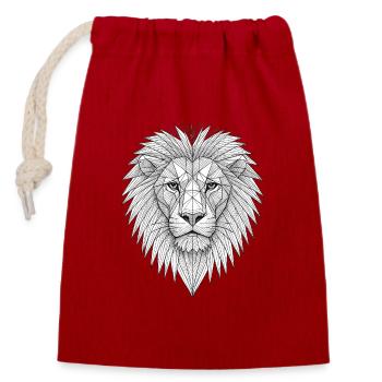 Geometric Lion Head Lineart - Closable cotton gift bag (14x20cm) - red - Front