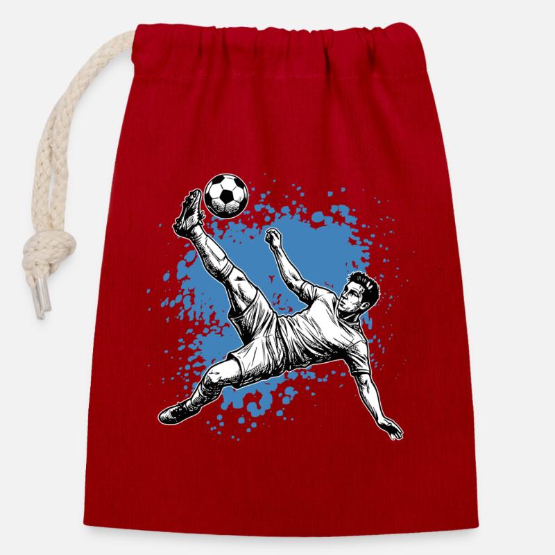Fußball Schuss Fallrückzieher Tor Seitfallzieher - Verschließbarer Geschenkbeutel aus Baumwolle (14x20cm) - Rot