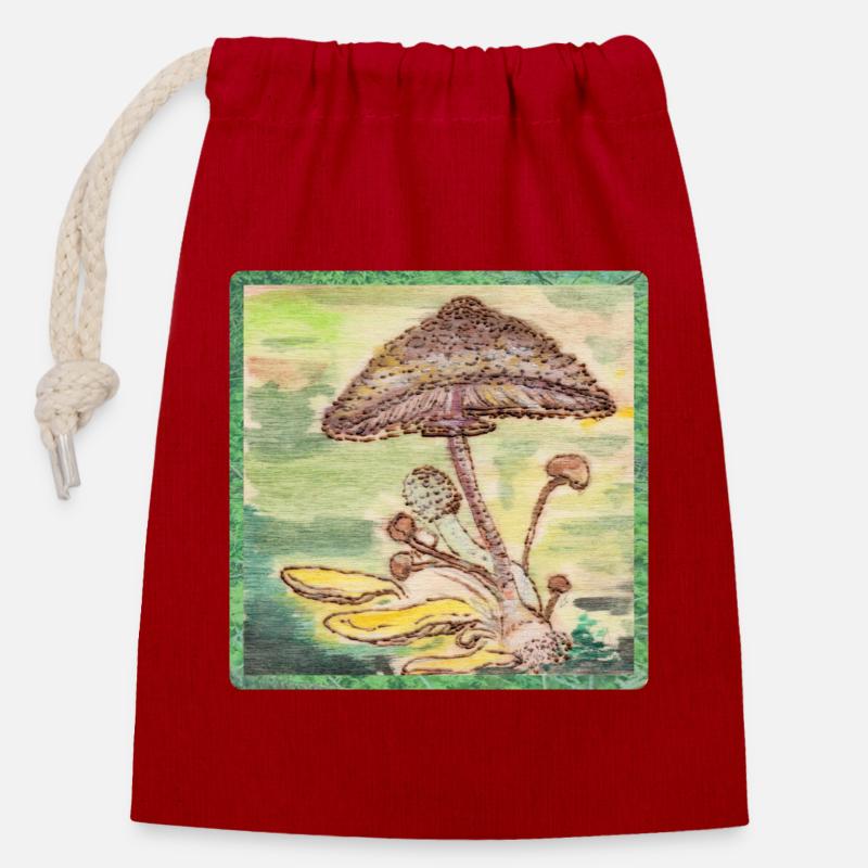 Mycètes - Sac cadeau en coton avec cordon (14 x 20 cm) - rouge