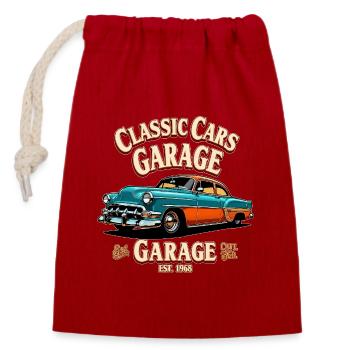 Klassische Autos Garage Druck - Verschließbarer Geschenkbeutel aus Baumwolle (14x20cm) - Rot - Vorne