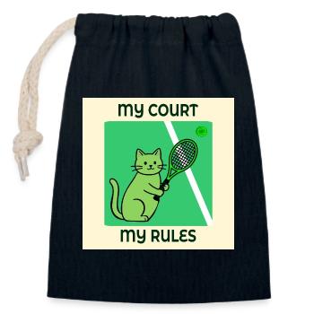 Joueur de tennis chat - Sac cadeau en coton avec cordon (14 x 20 cm) - bleu marine - Devant