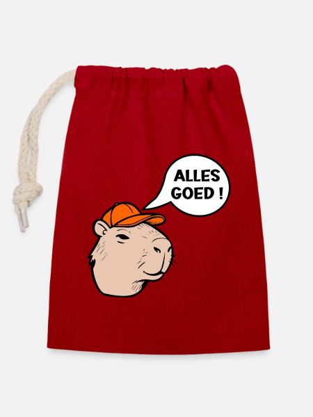 Alles gut - Verschließbarer Geschenkbeutel aus Baumwolle (14x20cm) - Rot