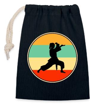 Joueuse vintage de karaté féminine arts martiaux rétro - Sac cadeau en coton avec cordon (14 x 20 cm) - bleu marine - Devant
