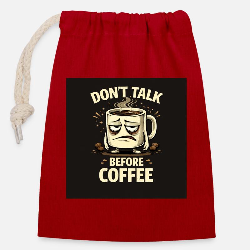 Ne parle pas avant le café - Sac cadeau en coton avec cordon (14 x 20 cm) - rouge