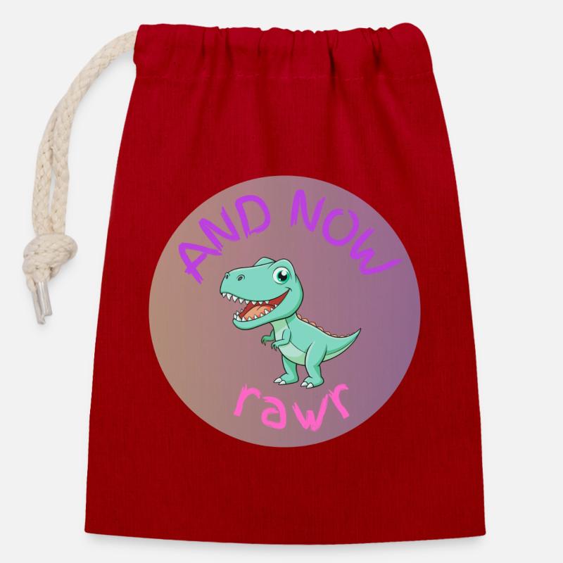 UND JETZT RAWR - Dino - Verschließbarer Geschenkbeutel aus Baumwolle (14x20cm) - Rot