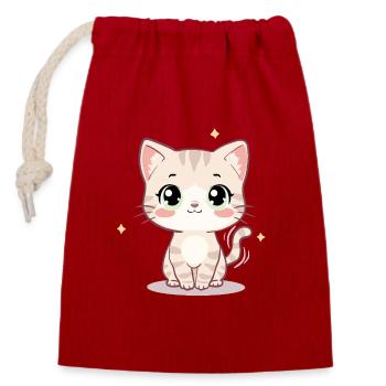 Niedliche Kawaii-Katzenillustration – Chibi-Kätzchen - Verschließbarer Geschenkbeutel aus Baumwolle (14x20cm) - Rot - Vorne
