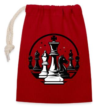 Schachduell im Schwarzweiß Schach Motiv - Verschließbarer Geschenkbeutel aus Baumwolle (14x20cm) - Rot - Vorne